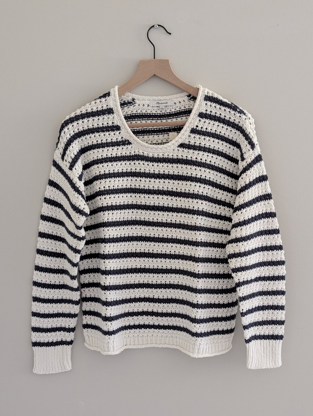 Striped Open-Stitch Austen Pullover Sweater